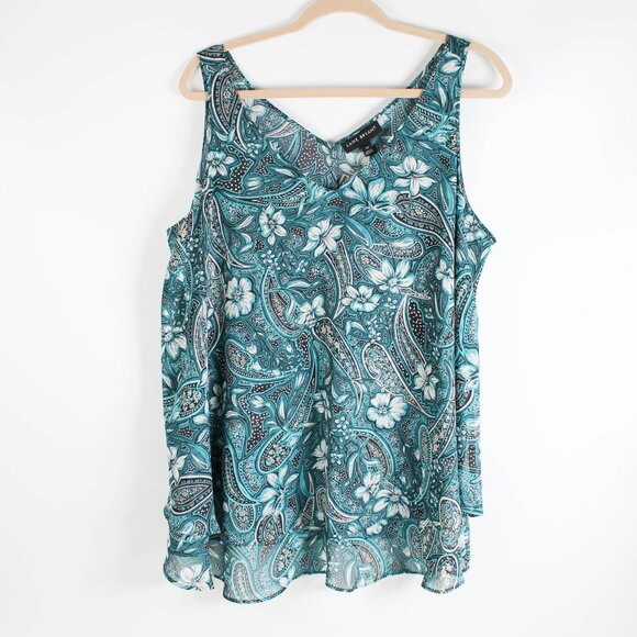 Lane Bryant Green Teal Paisley V-Neck Tank Top Size 16 - Picture 1 of 7